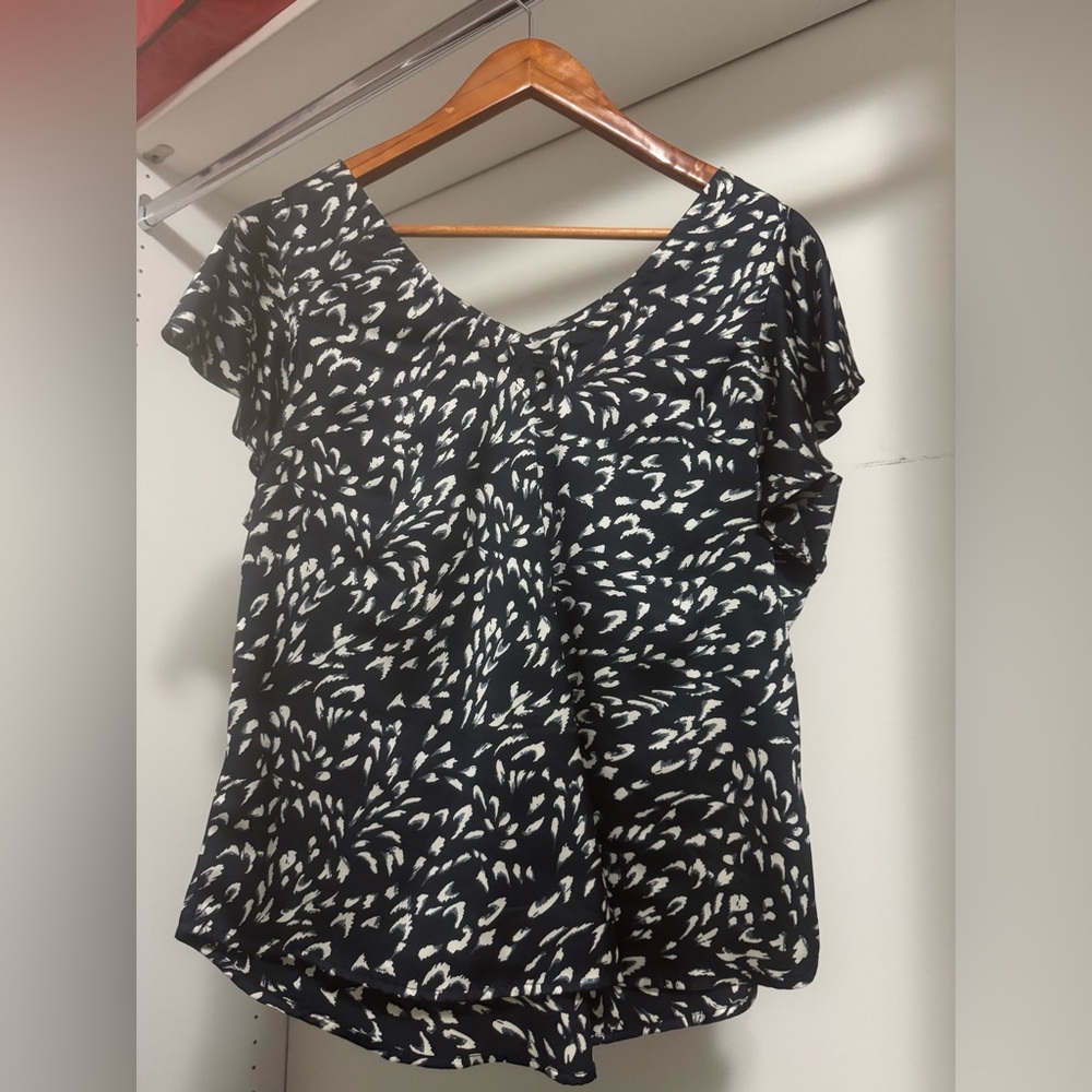 Liverpool Navy and White Abstract Blouse